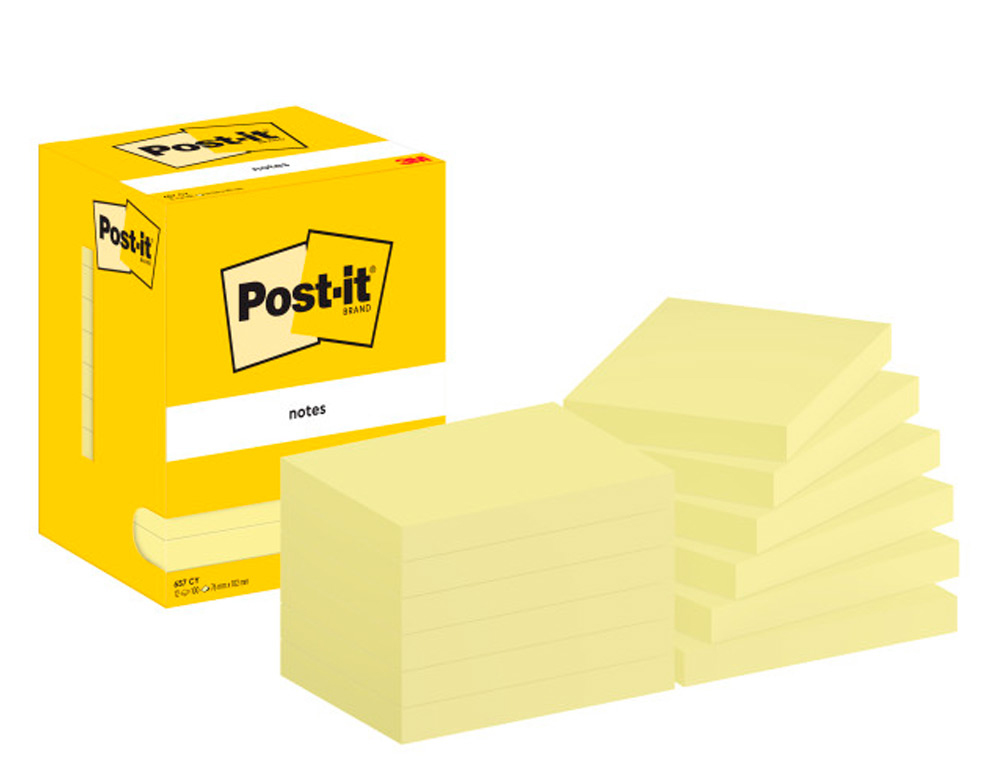 Bloc de notas adhesivas quita y pon post-it 76x102 mm con 100 hojas 657