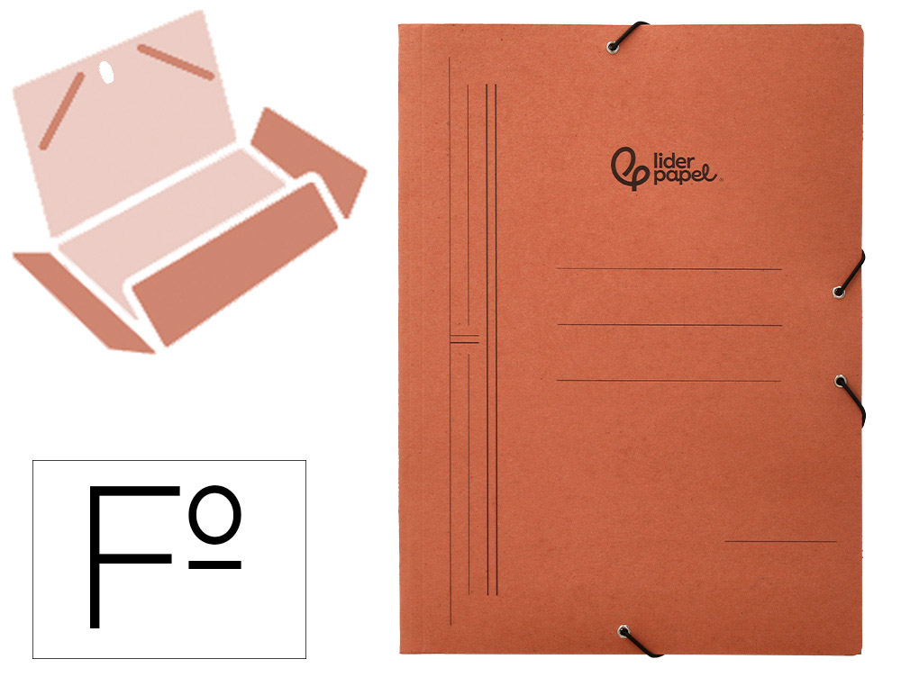 Carpeta liderpapel gomas tres solapas carton compacto folio color cuero