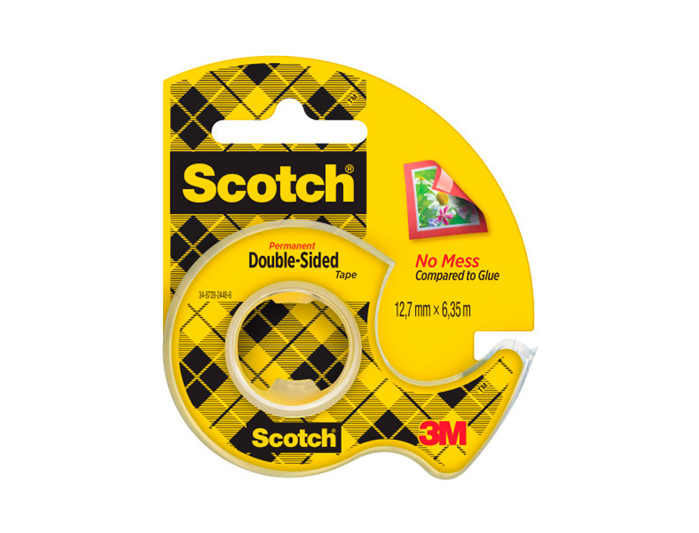 Cinta adhesiva scotch 136-d dos caras 6,3 mt x 12 mm en portarrollo