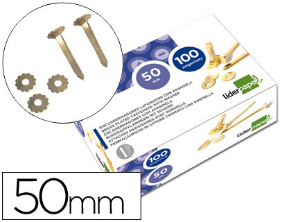 Encuadernadores liderpapel latonados con arandela 50 mm caja de 100 unidades