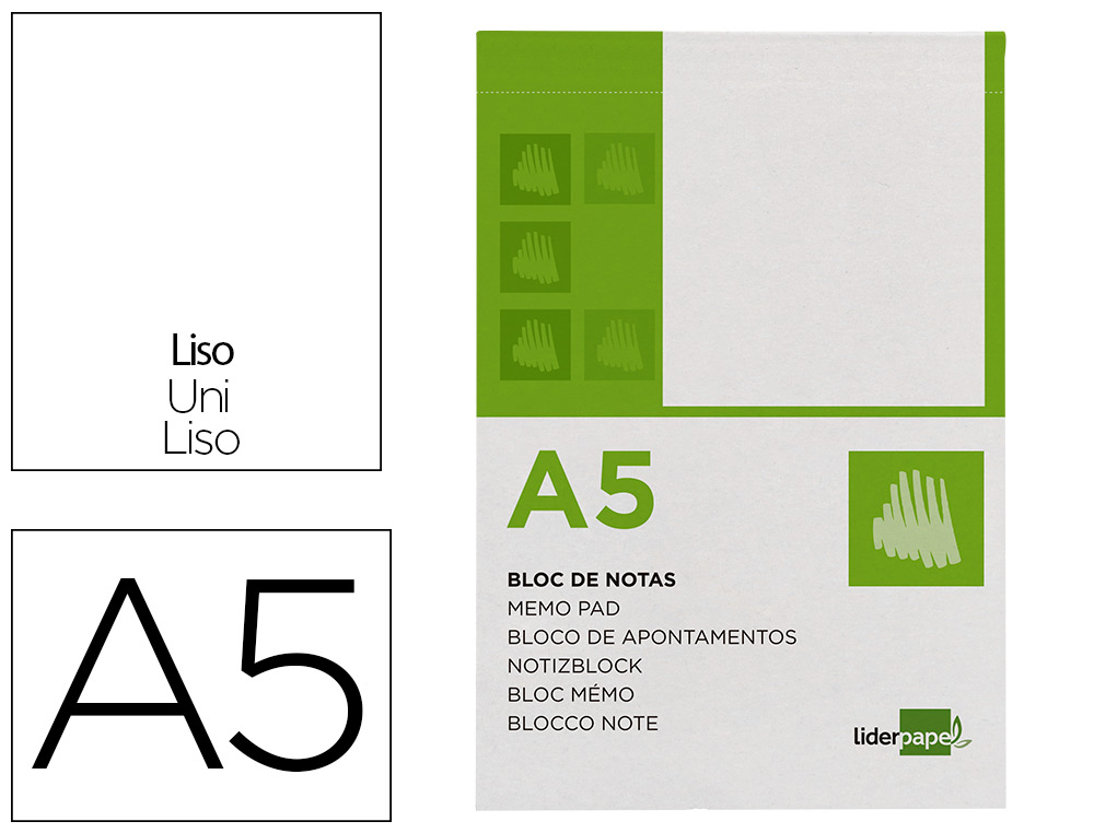 Bloc notas liderpapel liso a5 80 hojas 60g/m2 perforado