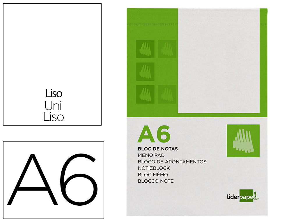 Bloc notas liderpapel liso a6 80 hojas 60g/m2 perforado