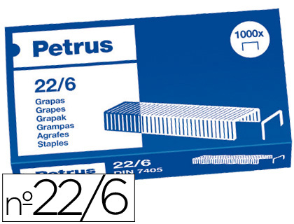 Grapas petrus nº 22/6 cobreadas caja de 1000 unidades