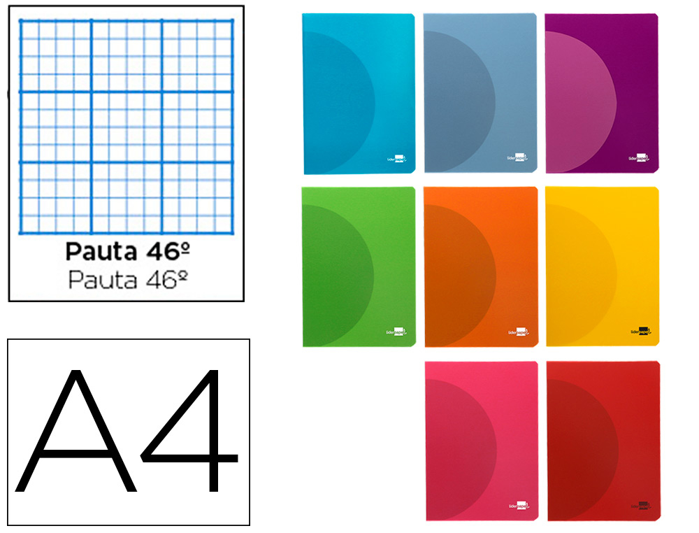 Libreta liderpapel 360 tapa de plastico a4 48 hojas 90g/m2 rayado nº46 colores surtidos