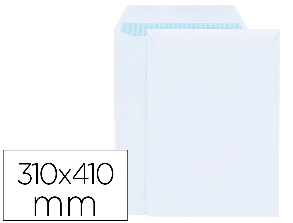 Sobre liderpapel bolsa blanco 310x410 mm solapa tira de silicona papel offset 100 gr caja de 250 unidades