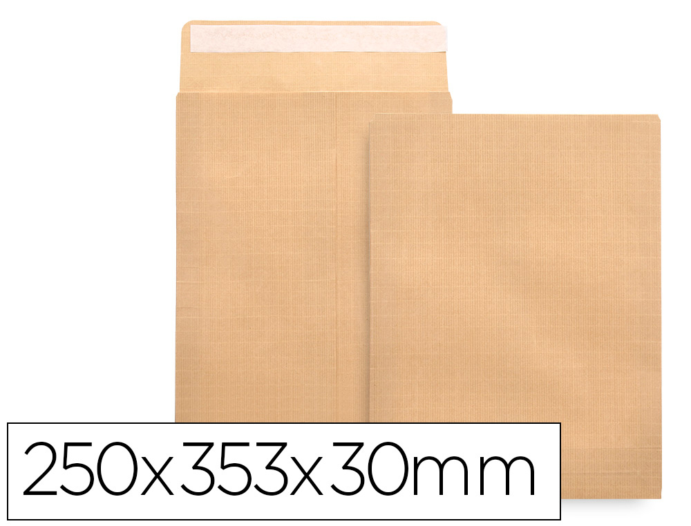 Sobre liderpapel bolsa fuelle kraft 250x353x30 mm solapa tira de silicona papel 120gr cajade 50 unidades