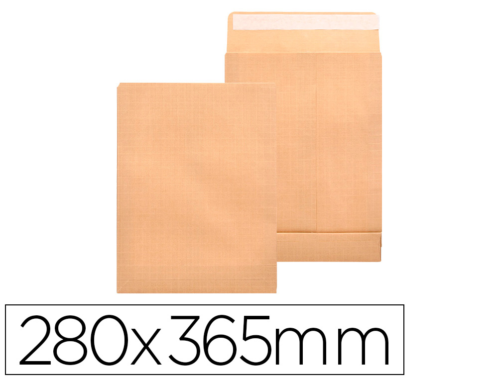 Sobre liderpapel bolsa fuelle kraft armado 280x365x50mm solapa tira de silicona papel 155 gr caja de 50 unidades