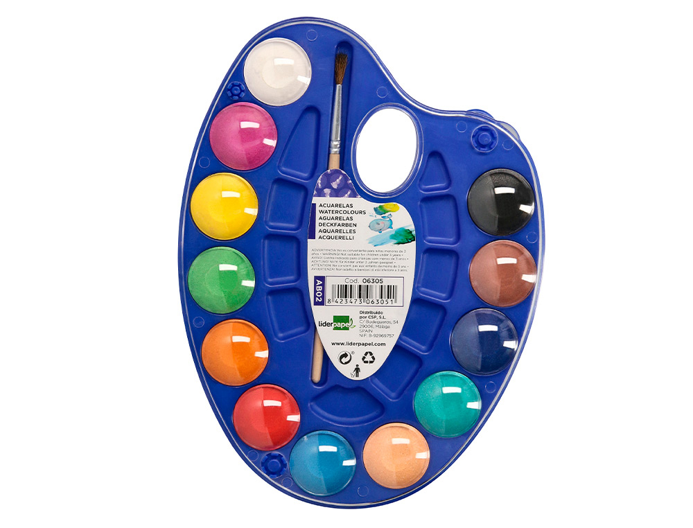 Acuarela liderpapel 12 colores con pincel y deposito incluye paleta de plastico