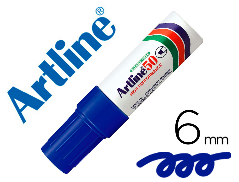Rotulador artline marcador permanente ek-50 azul -punta biselada 6 mm -papel metal y cristal