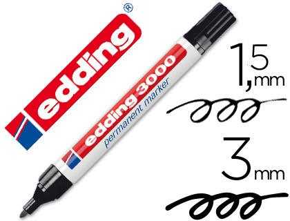 Rotulador edding marcador permanente 3000 negro punta redonda 1,5-3 mm recargable