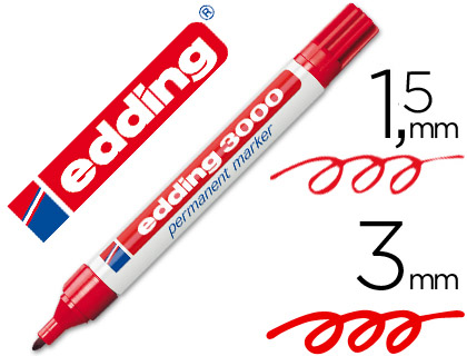 Rotulador edding marcador permanente 3000 rojo punta redonda 1,5-3 mm recargable