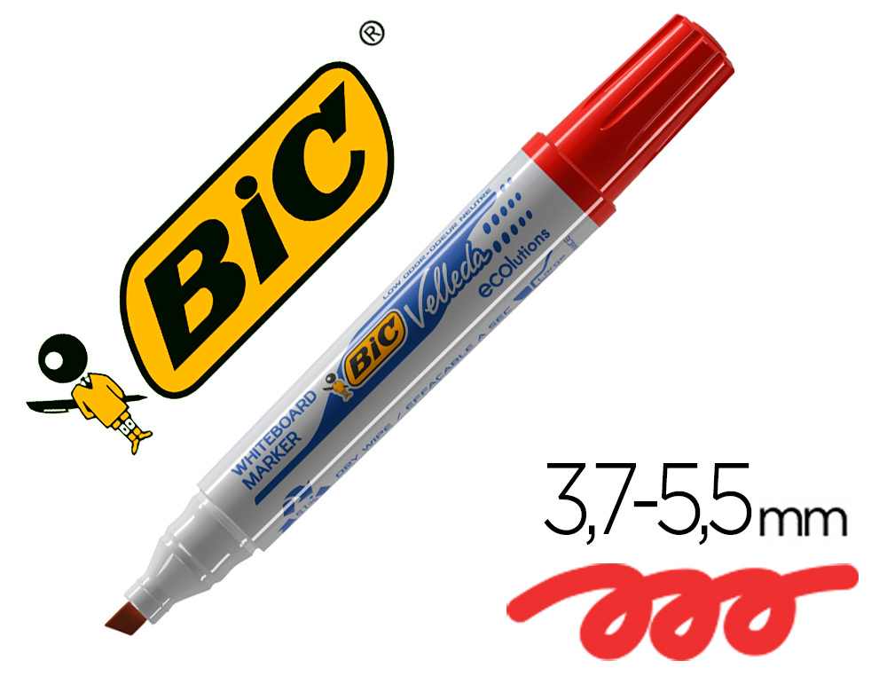 Rotulador bic velleda para pizarra rojo punta biselada 5,9 mm