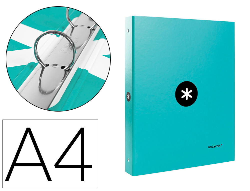 Carpeta antartik a4 forrada 4 anillas 25 mm redondas color menta