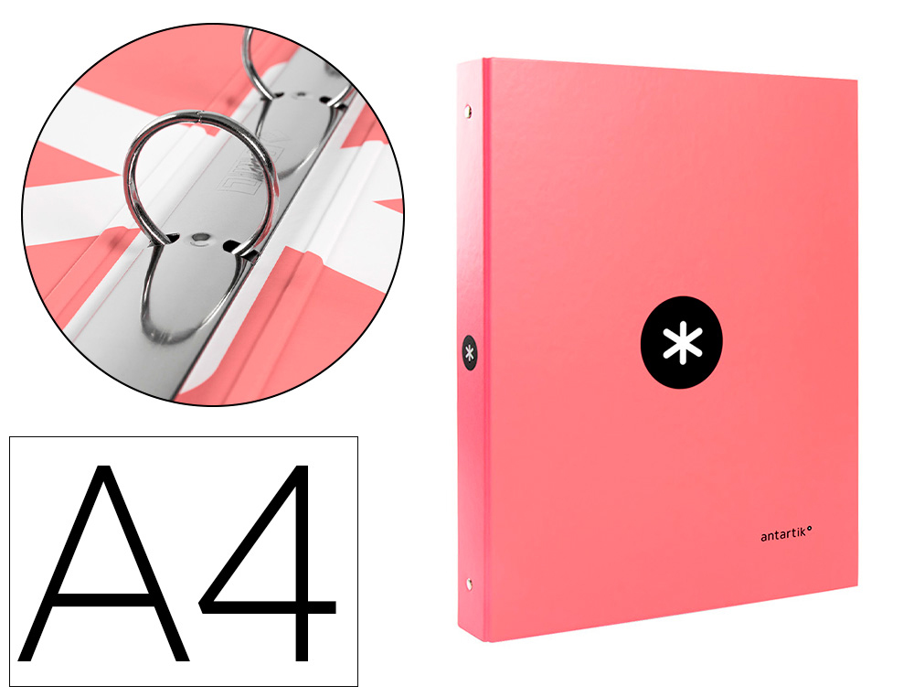 Carpeta antartik a4 forrada 4 anillas 25 mm redondas color coral