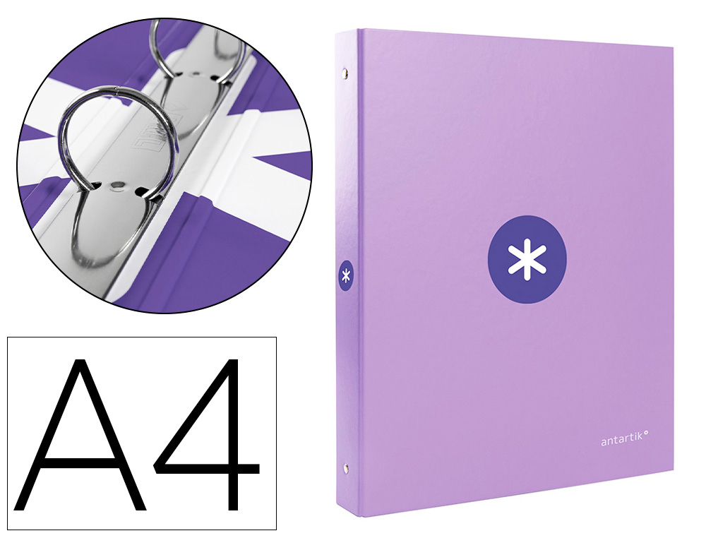 Carpeta antartik a4 forrada 4 anillas 25 mm redondas color lavanda