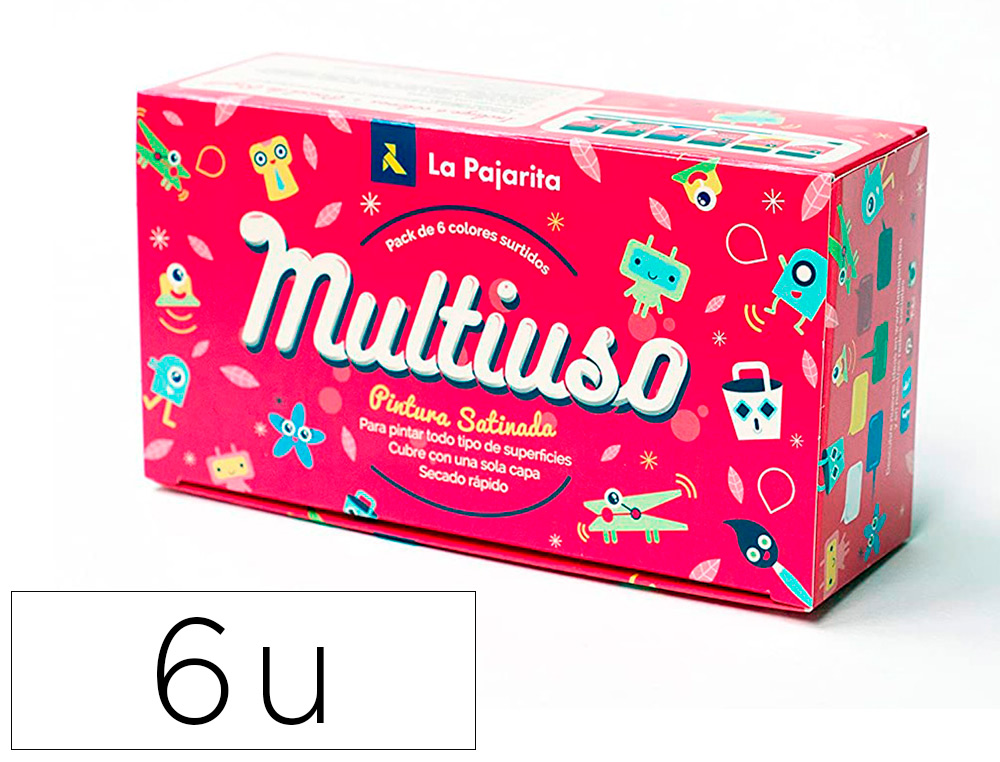 Pintura latex la pajarita satinada 35 ml caja de 6 unidades colores surtidos