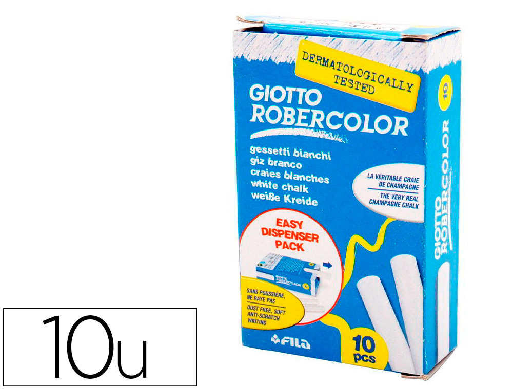 Tiza blanca antipolvo robercolor caja de 10 unidades
