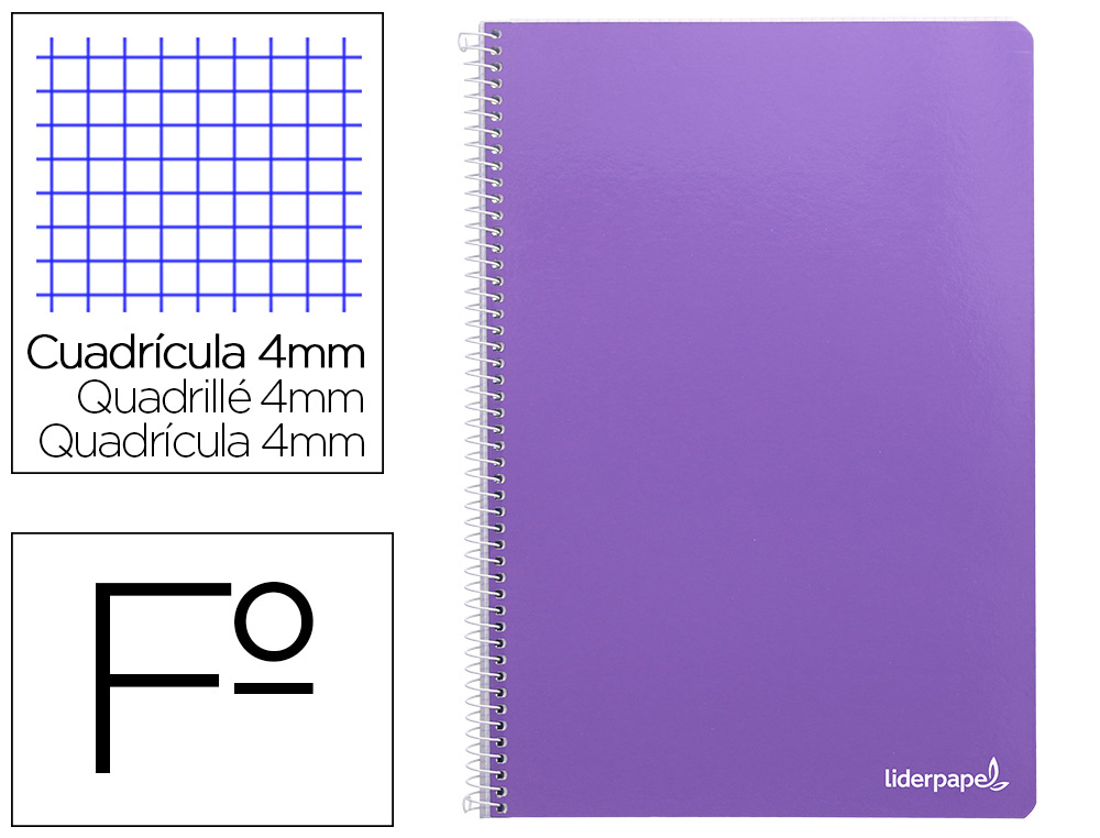 Cuaderno espiral liderpapel folio smart tapa blanda 80h 60gr cuadro 4mm con margen color violeta