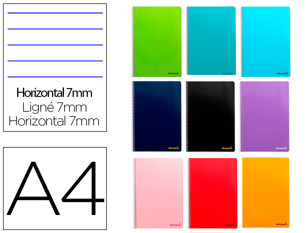 Cuaderno espiral liderpapel a4 micro smart tapa blanda 80h60gr horizontal 7mm doble margen 4 taladros colores