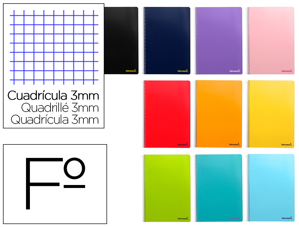Cuaderno espiral liderpapel folio smart tapa blanda 80h 60gr cuadro 3mm con margen colores surtidos