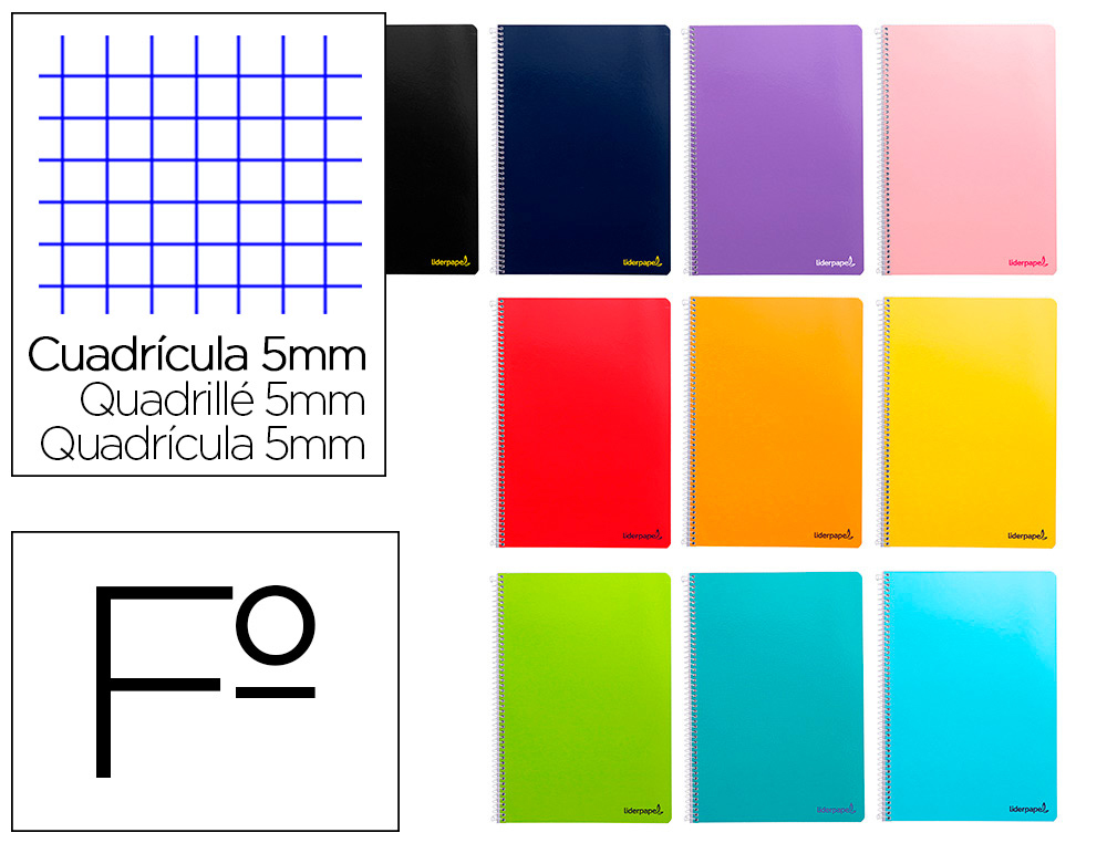 Cuaderno espiral liderpapel folio smart tapa blanda 80h 60gr cuadro 5mm con margen colores surtidos