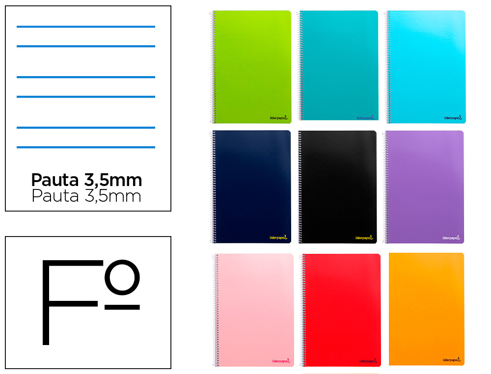 Cuaderno espiral liderpapel folio smart tapa blanda 80h 60gr pauta 3,5mm con margen colores surtidos