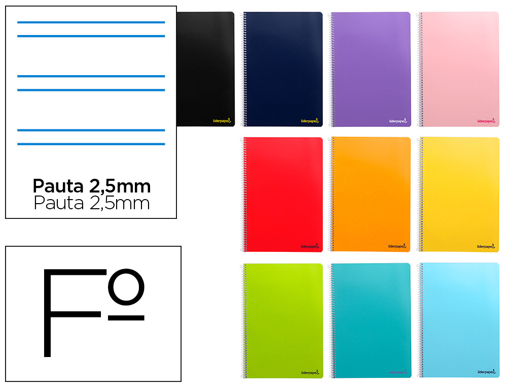 Cuaderno espiral liderpapel folio smart tapa blanda 80h 60gr pauta 2,5mm con margen colores surtidos