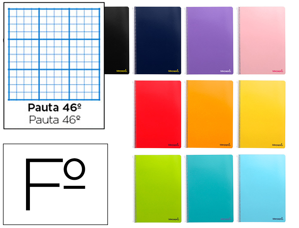 Cuaderno espiral liderpapel folio smart tapa blanda 80h 60gr rayado nº46 colores surtidos