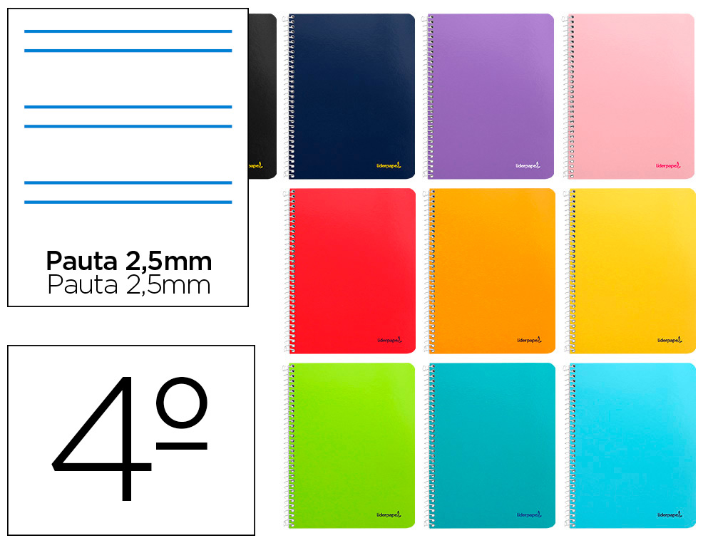 Cuaderno espiral liderpapel cuarto smart tapa blanda 80h 60gr pauta 2,5mm con margen colores surtidos
