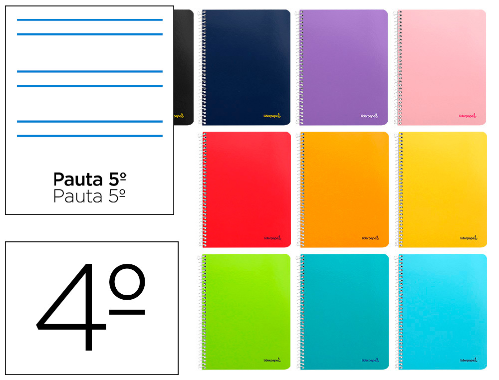 Cuaderno espiral liderpapel cuarto smart tapa blanda 80h 60gr rayado montessori 5mm colores surtidos