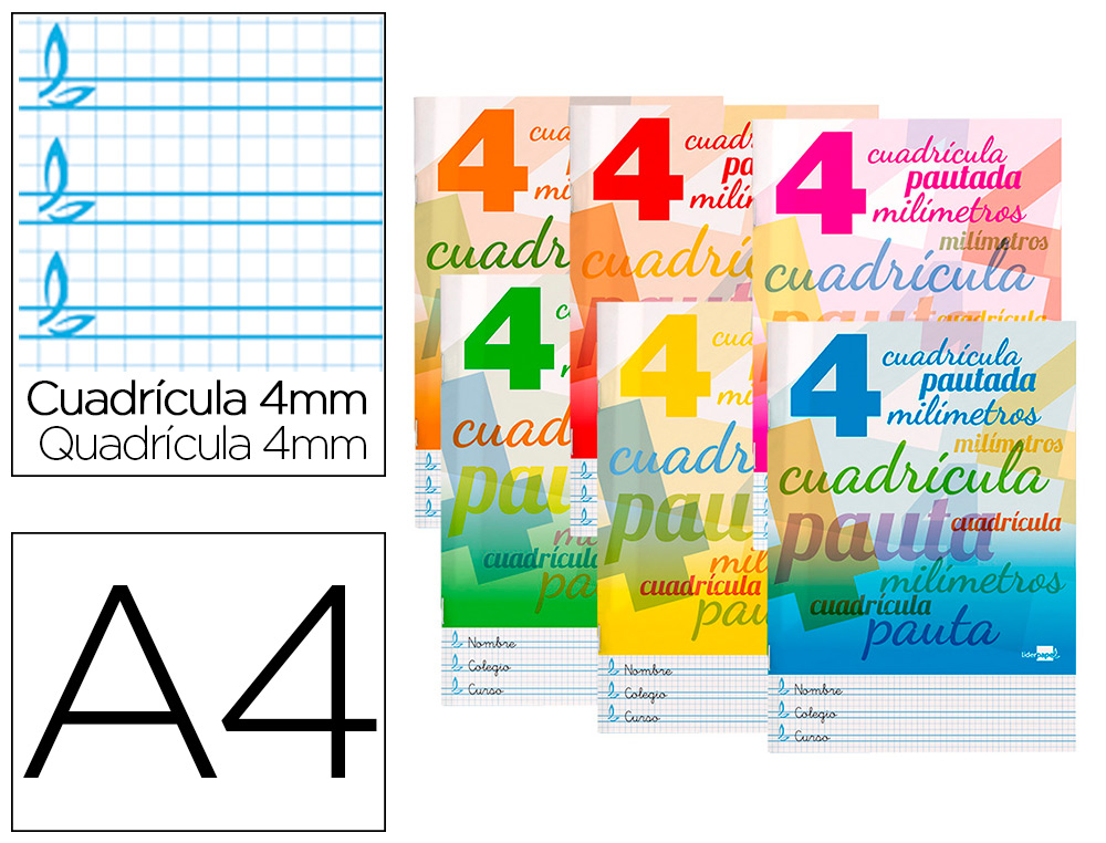 Libreta liderpapel pautaguia tapa cartoncillo 32 hojas din a4 70 gr cuadriculado pautado 4 mm