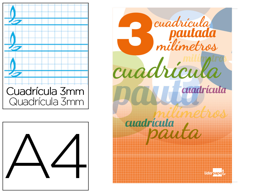 Libreta liderpapel pautaguia tapa cartoncillo 32 hojas din a4 70 gr cuadriculado pautado 3 mm