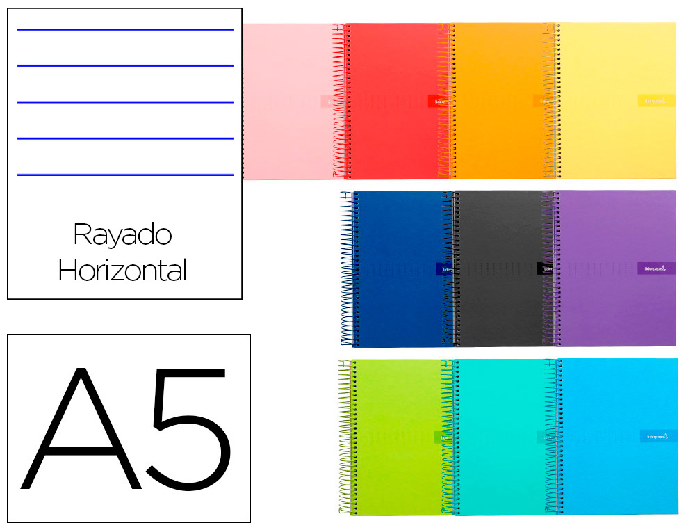 Cuaderno espiral liderpapel a5 crafty tapa forrada 80h 90 gr rayado horizontal con margen colores surtidos