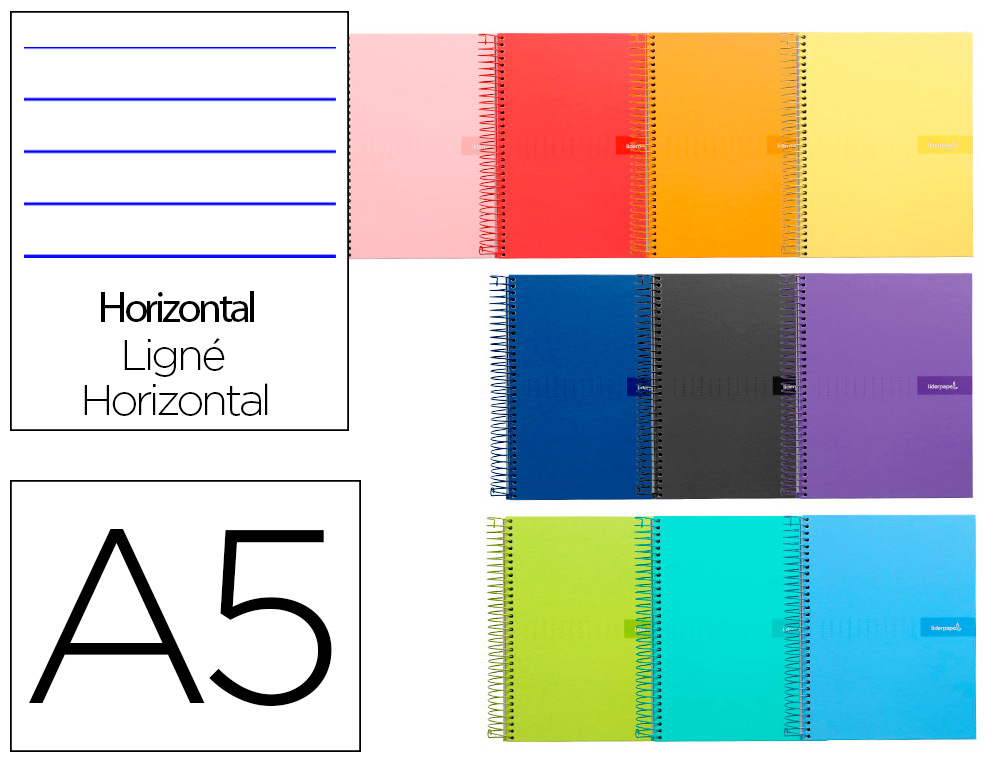 Cuaderno espiral liderpapel a5 crafty tapa forrada 80h 90 gr pauta estrecha 2,5mm con margen colores surtidos