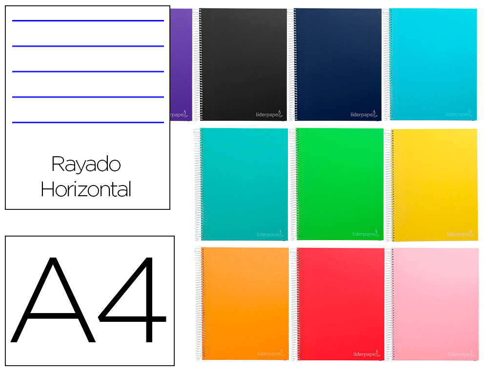 Cuaderno espiral liderpapel a4 micro jolly tapa forrada 140h 75 gr horizontal 5 bandas4 taladros colores surtidos