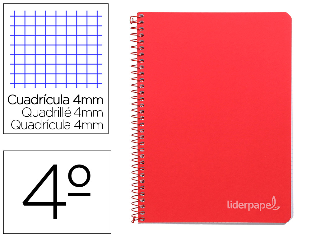 Cuaderno espiral liderpapel cuarto witty tapa dura 80h 75gr cuadro 4mm con margen color rojo