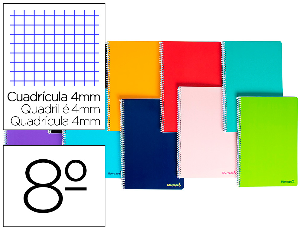 Cuaderno espiral liderpapel bolsillo octavo smart tapa blanda 80h 60gr cuadro 4mm colores surtidos