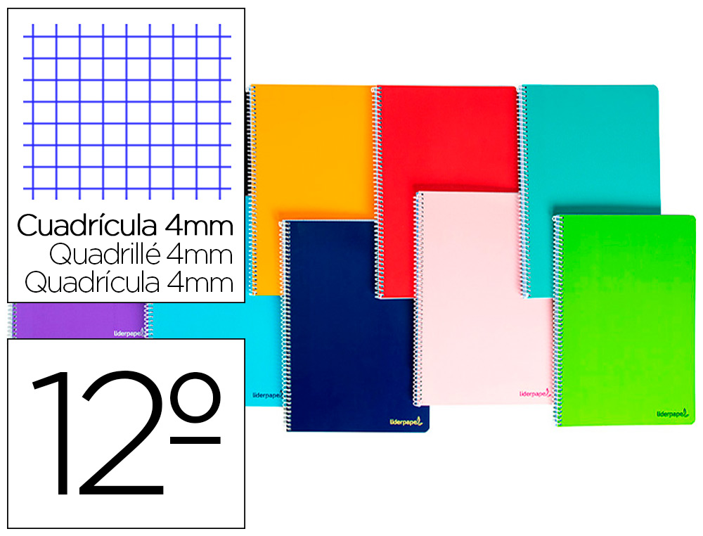 Cuaderno espiral liderpapel bolsillo doceavo smart tapa blanda 80h 60gr cuadro 4mm colores surtidos