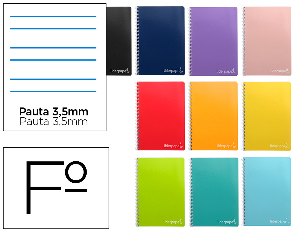 Cuaderno espiral liderpapel folio witty tapa dura 80h 75gr pauta 3,5mm con margen colores surtidos