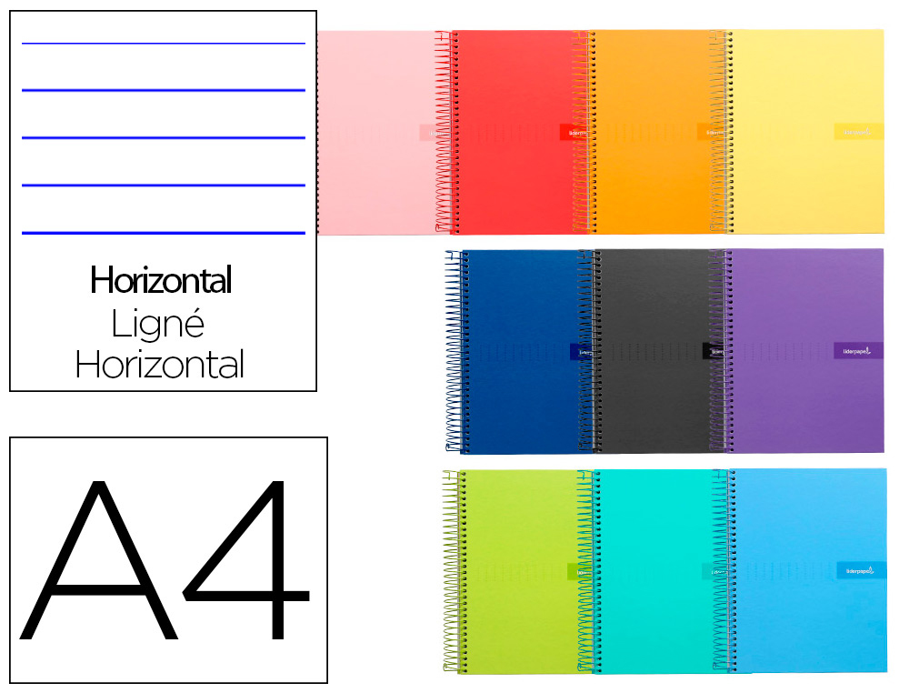 Cuaderno espiral liderpapel a4 crafty tapa forrada 80h 90 gr rayado horizontal con margen colores surtidos