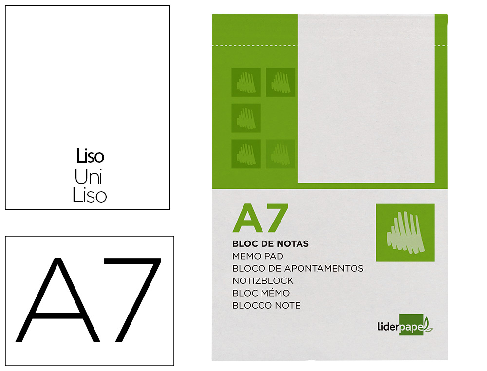 Bloc notas liderpapel liso a7 80 hojas 60g/m2 perforado
