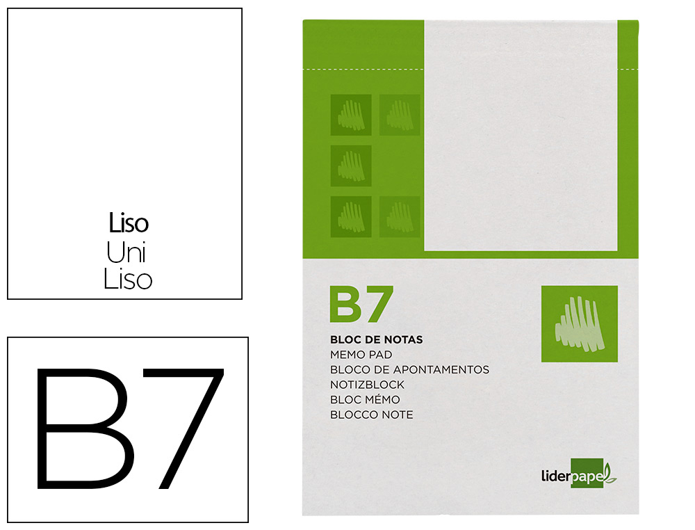 Bloc notas liderpapel liso b7 80 hojas 60g/m2 perforado
