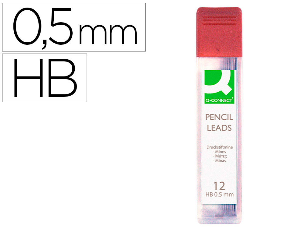 Minas q-connect grafito 0,5 mm hb estuche de 12 minas longitud 60 mm