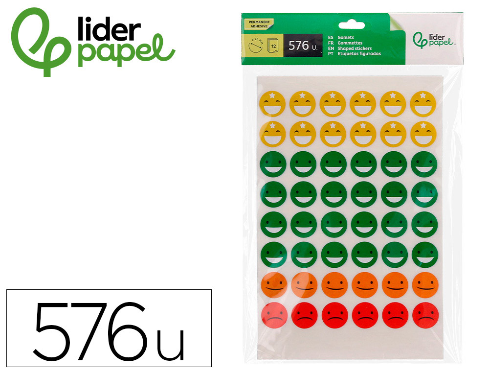 Gomets escolar liderpapel caras bolsa de 12 hojas 48 caras por hoja colores surtidos