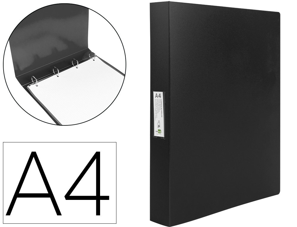 Carpeta liderpapel 4 anillas 25 mm mixtas polipropileno din a4 negro opaco