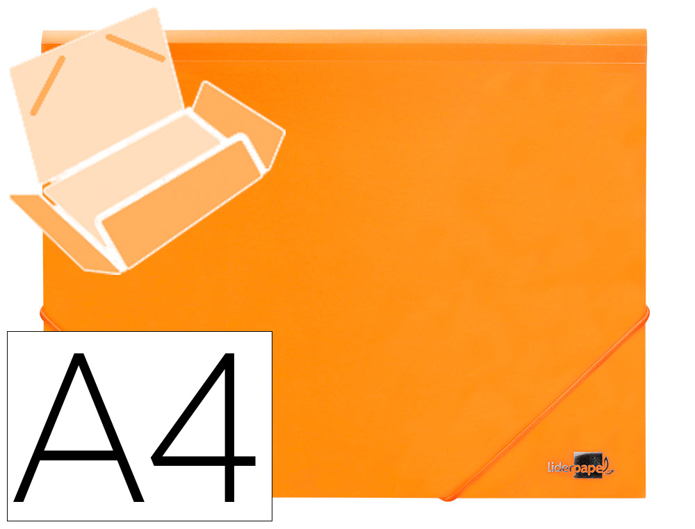 Carpeta liderpapel gomas tres solapas polipropileno din a4 color naranja opaco