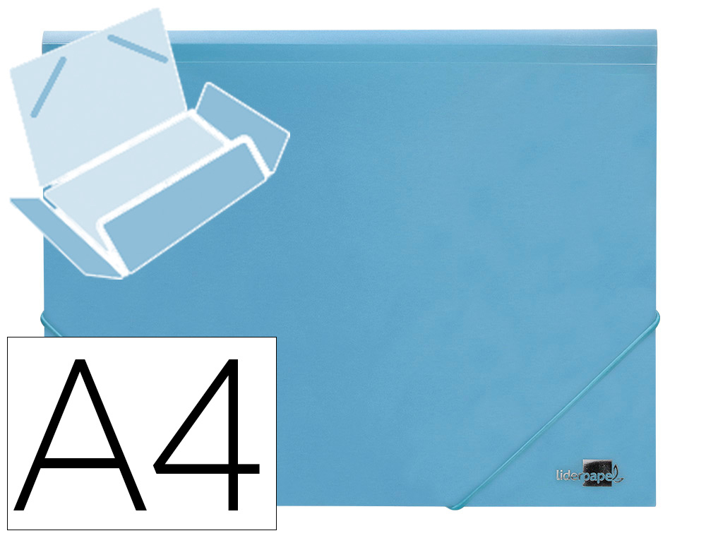 Carpeta liderpapel gomas tres solapas polipropileno din a4 color celeste opaco
