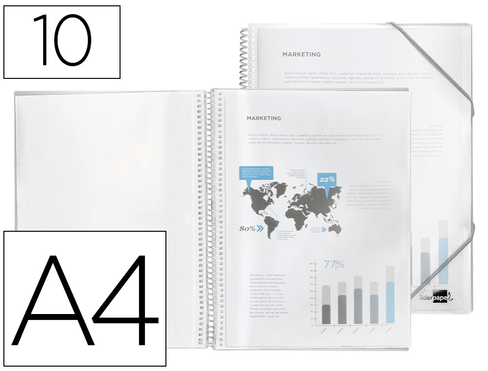 Carpeta liderpapel escaparate con espiral 10 fundas polipropileno din a4 transparente