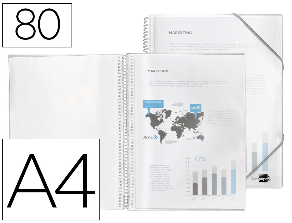 Carpeta liderpapel escaparate con espiral 80 fundas polipropileno din a4 transparente