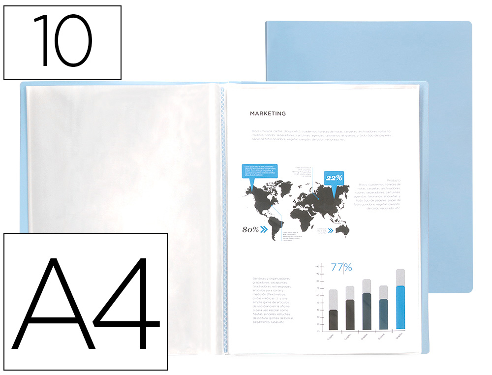 Carpeta liderpapel escaparate 10 fundas polipropileno din a4 celeste opaco